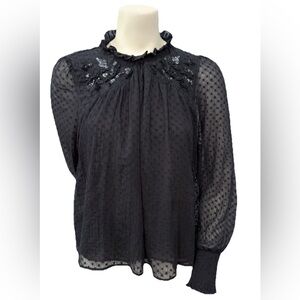 Zara Trafaluc Collection Black Sheer Beaded Sequin Blouse Size L